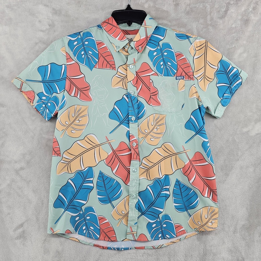 RSVLTS‎ Disney Moana Shirt Kids XL Green Tropical Leaf Kunuflex Button Down